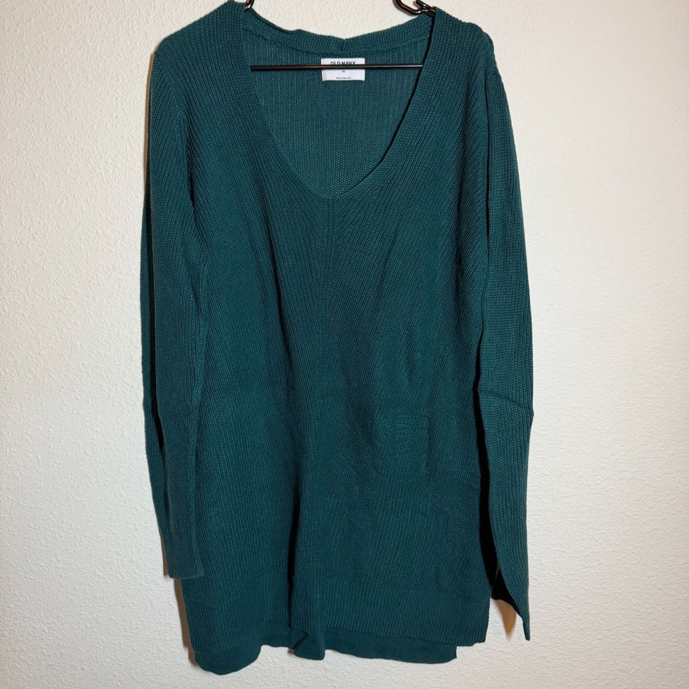 Old‎ Navy Sweater Womens 2XL Teal Green Tight Knit Ribbed V Neck Warm Winter